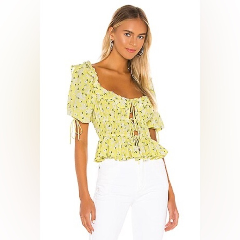 For Love & Lemons Chrysanthemum Crop Top in Lemonade Yellow Womens Sz Small NWT